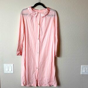 VINTAGE MERVILLE HOUSE DRESS DAY ROBE DUSTER PINK APPLIQUÉ COLLAR SIZE M
